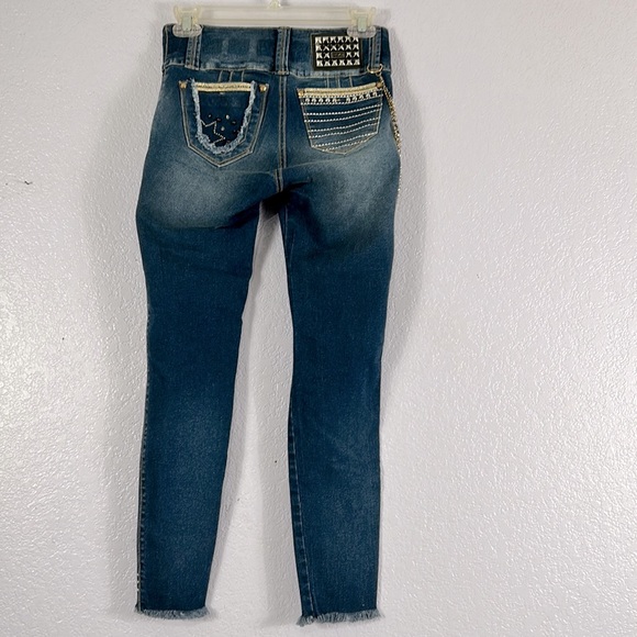 NYE Colombian made butt lifting star chain bling distressed jeans sz US 3 - Picture 4 of 13